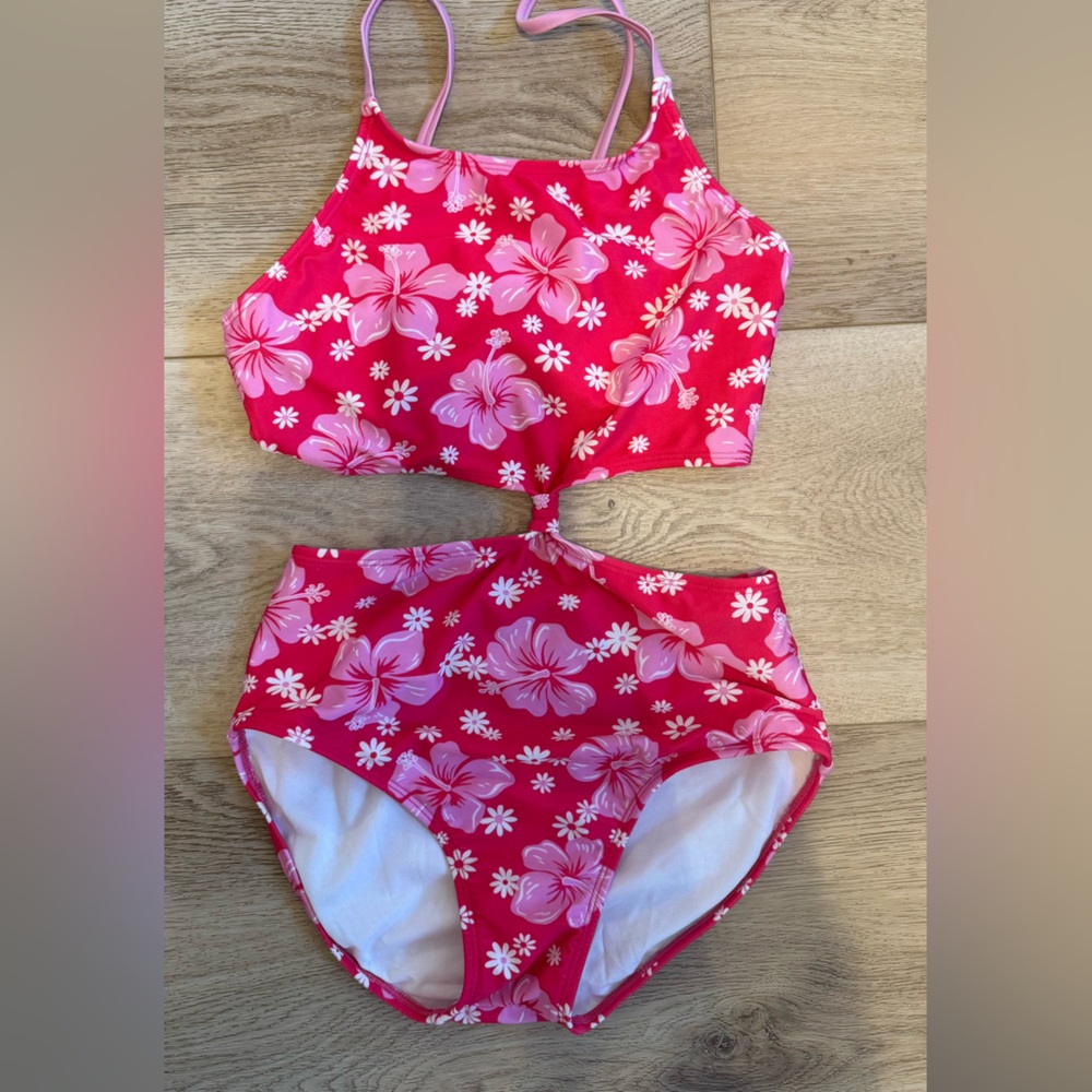 Pink Floral Cutout Swimsuit